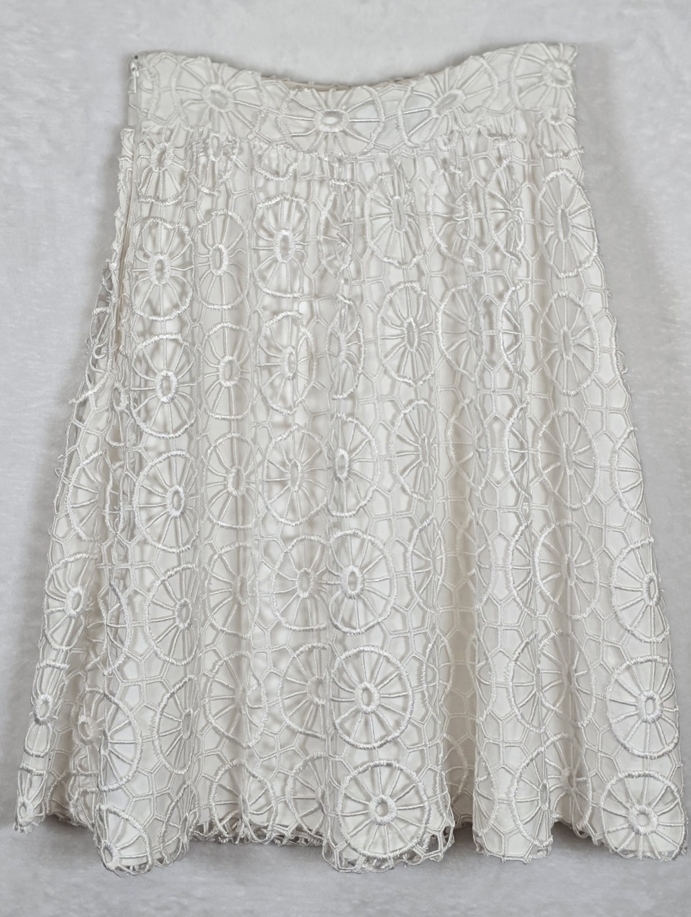 Tibi New York White Guipure Lace Medallion Crochet Cotton A-line Skirt Sz.0 - Picture 4 of 14